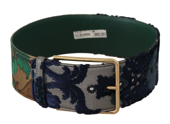 Dolce & Gabbana Groene Jaquard Geborduurde Leren Gouden Metalen Riem - Image 2