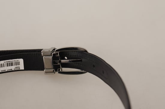 Dolce & Gabbana Zwart Kalfsleer Zilveren Logo Metalen Gesp Riem - Image 4