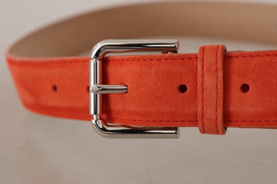 Dolce & Gabbana Oranje Leren Suède Zilveren Logo Metaal Gesp Riem - Image 4