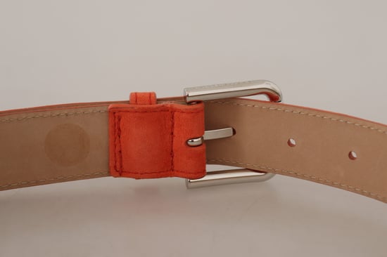 Dolce & Gabbana Oranje Leren Suède Zilveren Logo Metaal Gesp Riem - Image 6