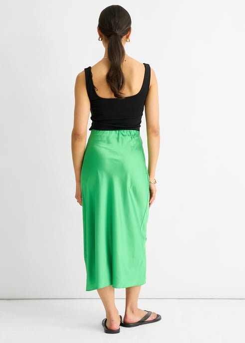 Groene satijnen midi-rok met hoge taille - Image 4