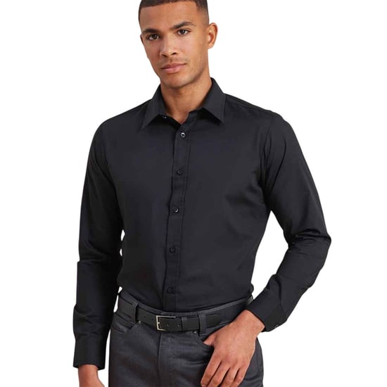 Premier Heren Poplin overhemd met lange mouwen (Zwart) - Image 2