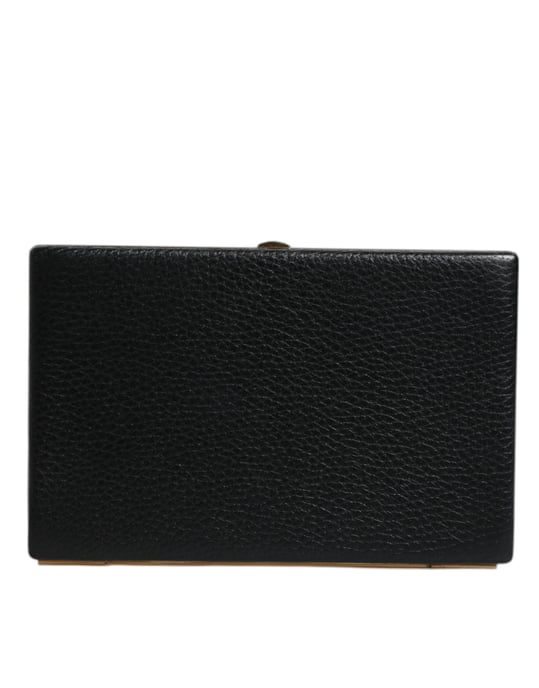 Black Leather Gold Frame Clutch Evening Party Purse Bag - Image 3
