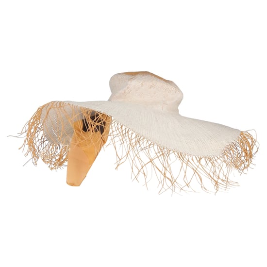 Jacquemus hoed met brede rand en bijpassende sjaal van witte raffia en zijde. - Image 1