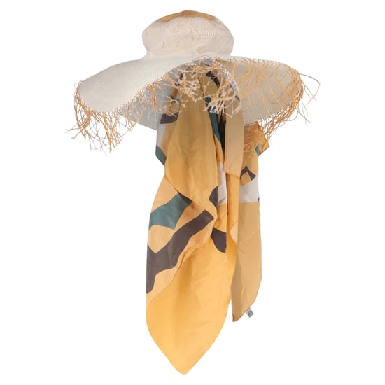 Jacquemus hoed met brede rand en bijpassende sjaal van witte raffia en zijde. - Image 2