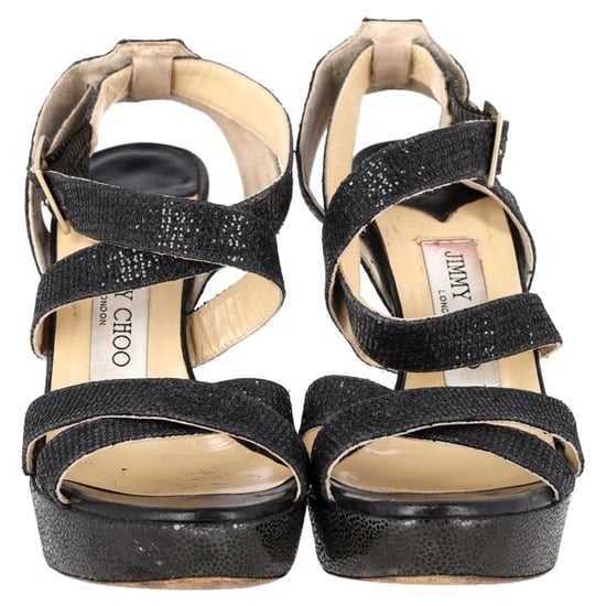 Jimmy Choo Vamp platform sandalen met glitter in zwart leer - Image 3
