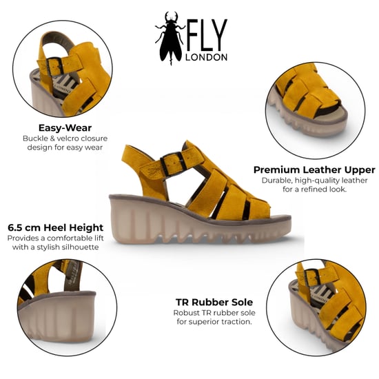 Fly London BAIC621FLY gele suède leren sandalen met sleehak voor dames - Image 2