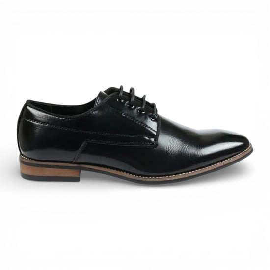 Klassieke zwarte Derby brogue schoenen met gladde neus en vetersluiting voor heren. - Image 1