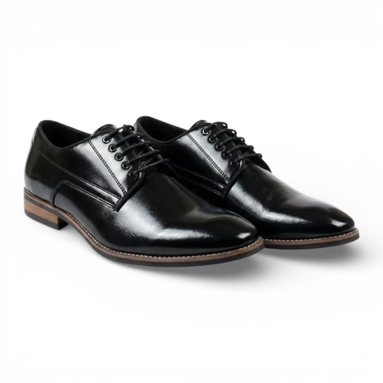 Klassieke zwarte Derby brogue schoenen met gladde neus en vetersluiting voor heren. - Image 2