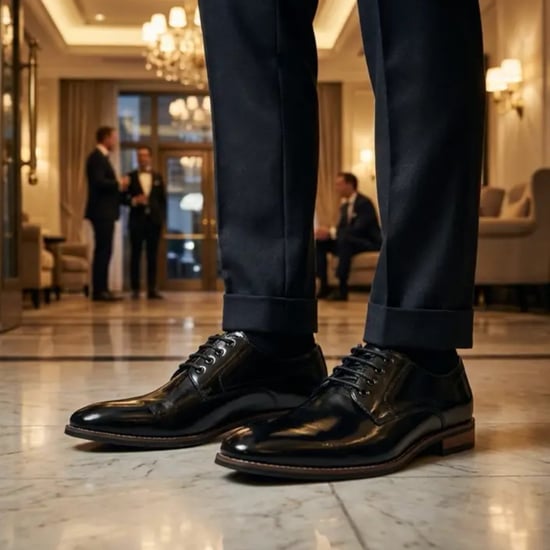 Klassieke zwarte Derby brogue schoenen met gladde neus en vetersluiting voor heren. - Image 3