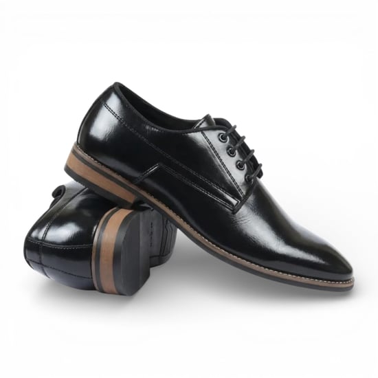 Klassieke zwarte Derby brogue schoenen met gladde neus en vetersluiting voor heren. - Image 4