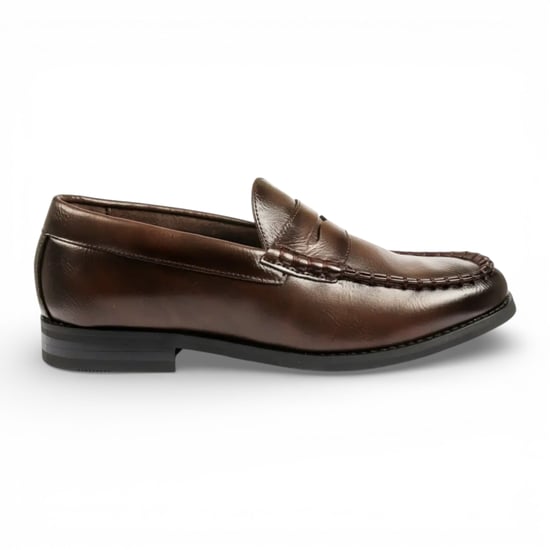 Herenschoenen van bruin PU-leer, formele penny loafers, casual schoenen - Image 1