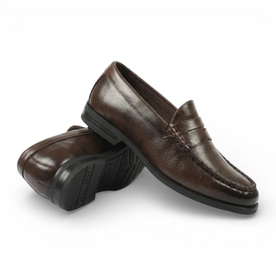 Herenschoenen van bruin PU-leer, formele penny loafers, casual schoenen - Image 2