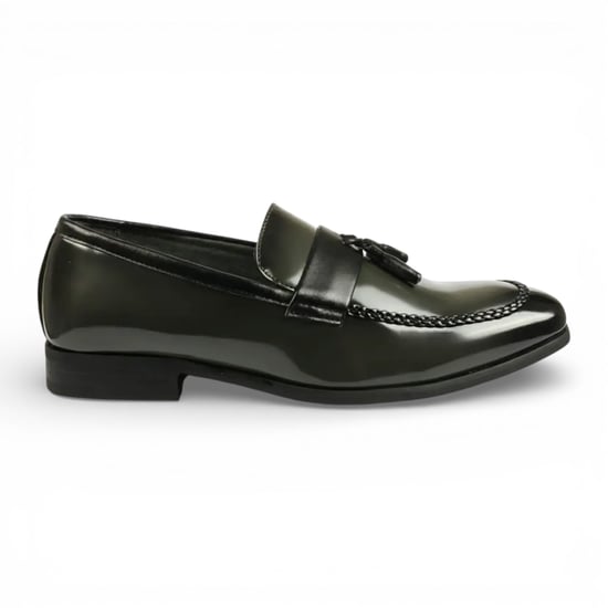 Olijfgroene herenloafers met kwastjes, hoogglans lakleer, formele look - Image 1