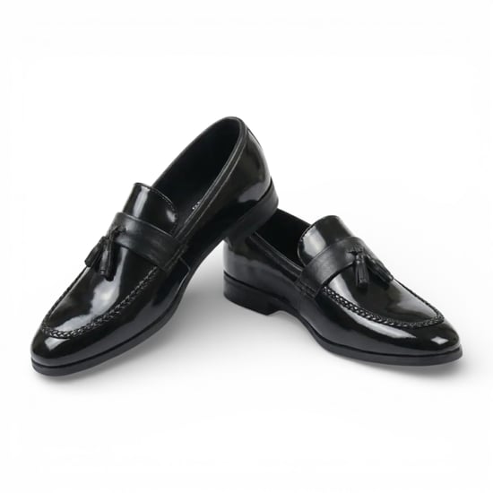 Herenschoenen in zwart met kwastjes, hoogglanzend lakleer, imitatieleer. - Image 3