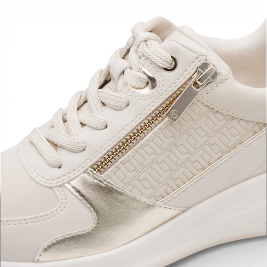 Tamaris dames witte en gouden platform sneakers met ritssluiting en vetersluiting. - Image 5