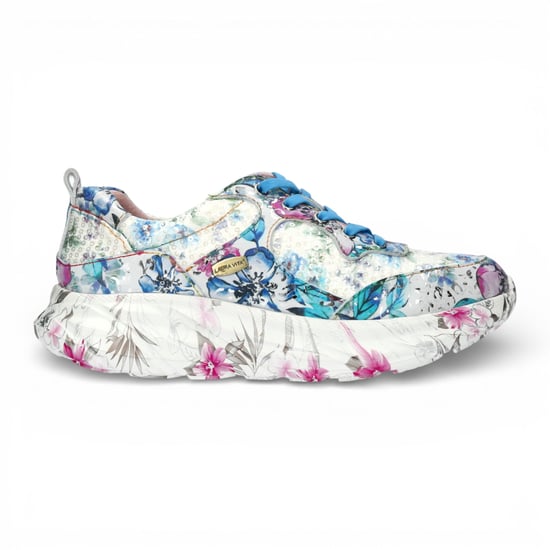 Laura Vita Sofiao 07 dames sneakers met blauw-roze bloemenprint, leren platformzool. - Image 1