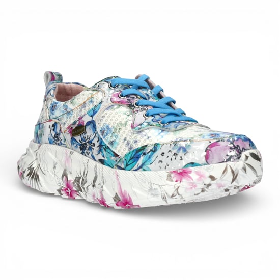 Laura Vita Sofiao 07 dames sneakers met blauw-roze bloemenprint, leren platformzool. - Image 3
