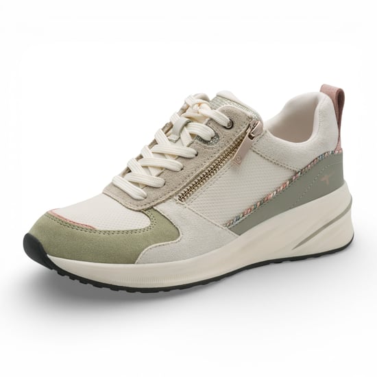 Tamaris dames witte en groene platform sneakers met ritssluiting en vetersluiting. - Image 3
