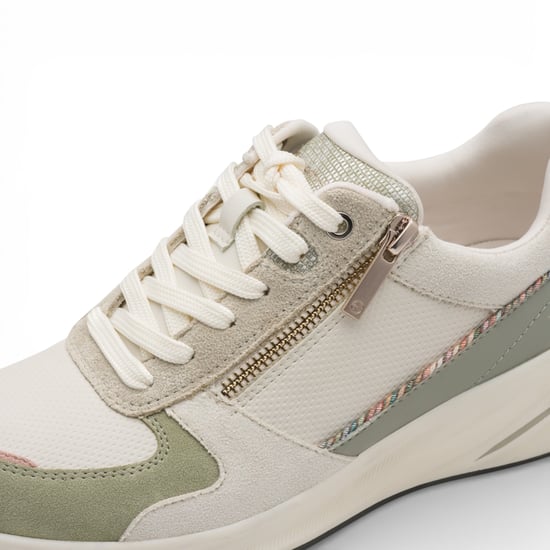 Tamaris dames witte en groene platform sneakers met ritssluiting en vetersluiting. - Image 5