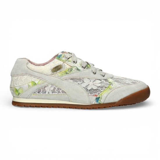Laura Vita Tivanao-05 dames sneakers van beige leer met bloemenprint - Image 1