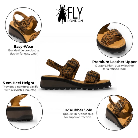 Fly London HEIF558FLY dames sandalen met gesp en cheetahprint in bruin leer - Image 2