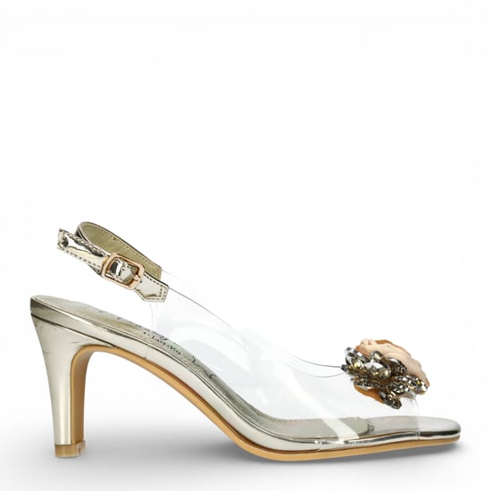 Laura Vita Mira 05 transparante gouden slip-on Cinderella pumps met taps toelopende hak en enkelbandje voor dames - Image 1