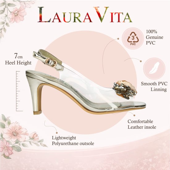 Laura Vita Mira 05 transparante gouden slip-on Cinderella pumps met taps toelopende hak en enkelbandje voor dames - Image 2