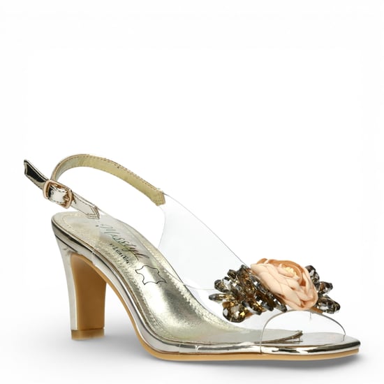 Laura Vita Mira 05 transparante gouden slip-on Cinderella pumps met taps toelopende hak en enkelbandje voor dames - Image 3