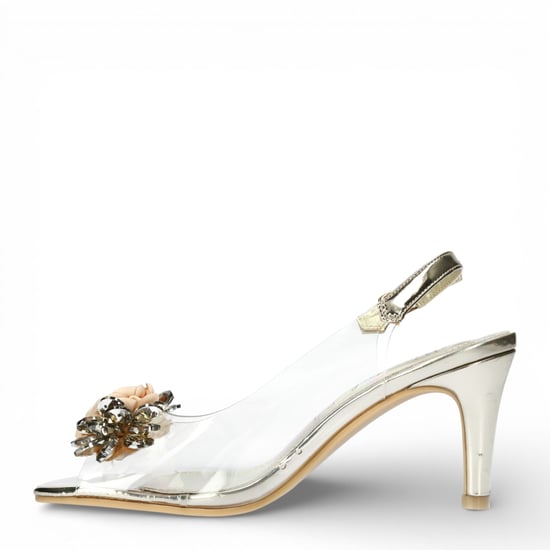 Laura Vita Mira 05 transparante gouden slip-on Cinderella pumps met taps toelopende hak en enkelbandje voor dames - Image 5