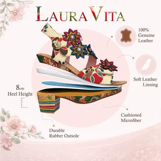 Laura Vita Nellao 33 beige leren espadrilles met bloemenprint en sleehak voor dames - Image 2