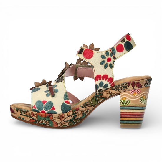 Laura Vita Nellao 33 beige leren espadrilles met bloemenprint en sleehak voor dames - Image 5