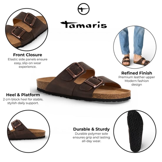 Tamaris herenslippers van bruin leer met instapzool en voetbed. - Image 2