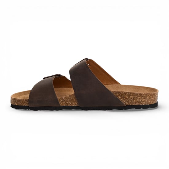 Tamaris herenslippers van bruin leer met instapzool en voetbed. - Image 3