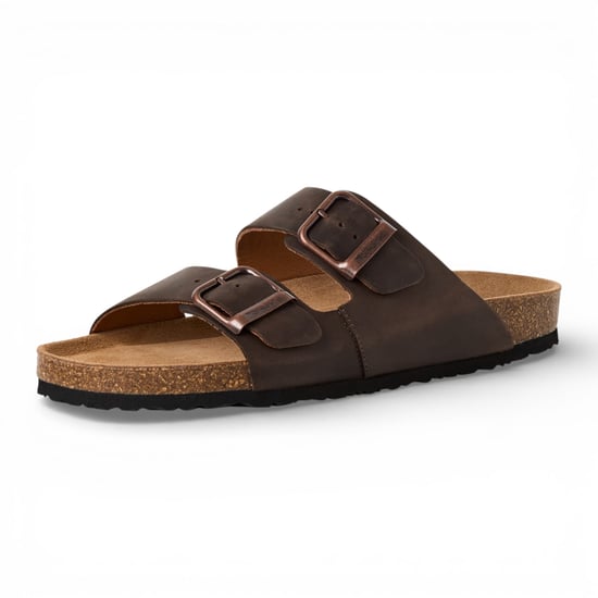 Tamaris herenslippers van bruin leer met instapzool en voetbed. - Image 4