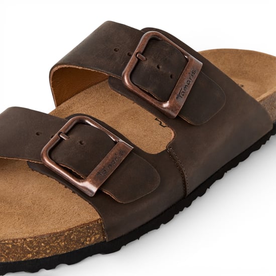 Tamaris herenslippers van bruin leer met instapzool en voetbed. - Image 6