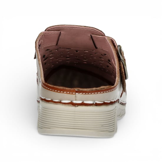 Laura Vita Dames Dorry 01 Bloemen Beige Leren Sleehak Slippers - Image 6