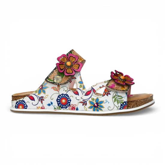 Laura Vita dames Brcyano 32 witte leren sandalen met bloemenprint en bandjes - Image 1