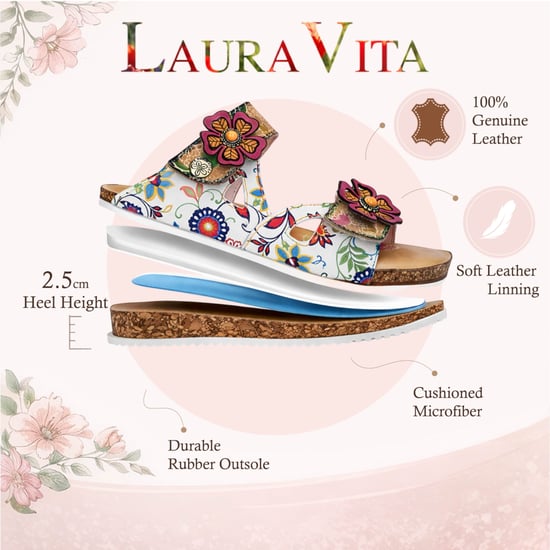 Laura Vita dames Brcyano 32 witte leren sandalen met bloemenprint en bandjes - Image 2