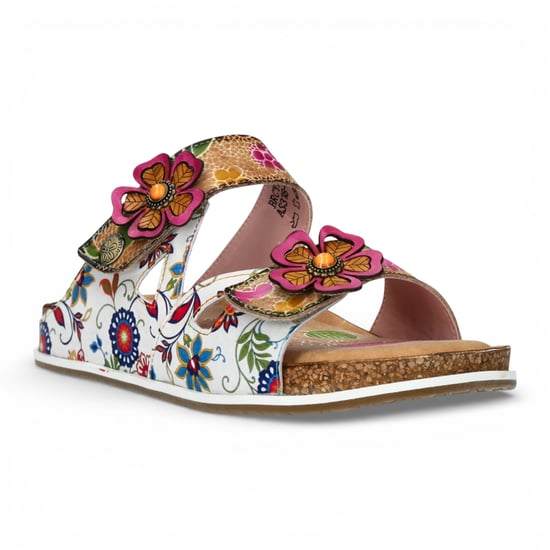 Laura Vita dames Brcyano 32 witte leren sandalen met bloemenprint en bandjes - Image 3