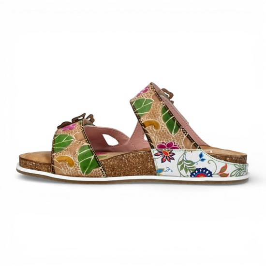 Laura Vita dames Brcyano 32 witte leren sandalen met bloemenprint en bandjes - Image 5