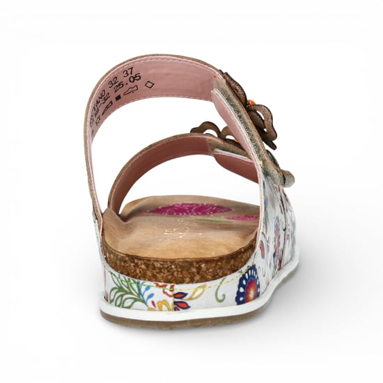 Laura Vita dames Brcyano 32 witte leren sandalen met bloemenprint en bandjes - Image 6