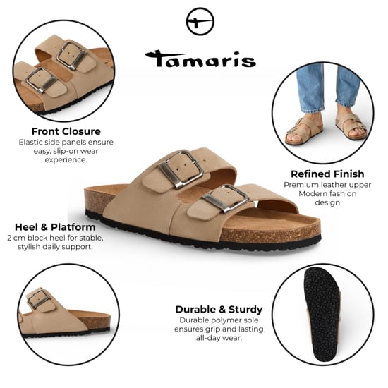 Tamaris herenslippers van zandbeige leer met instapzool. - Image 2