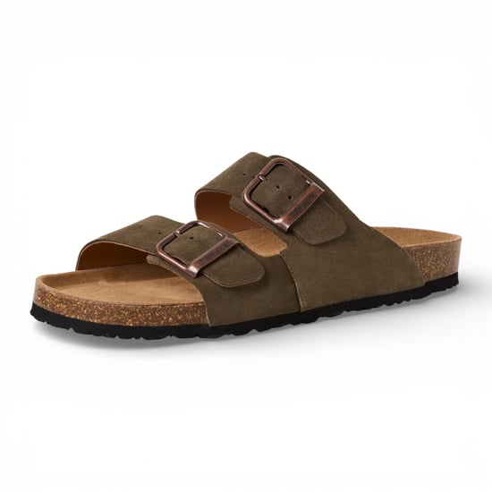 Tamaris herenslippers van olijfgroen leer met instapzool en voetbed. - Image 4