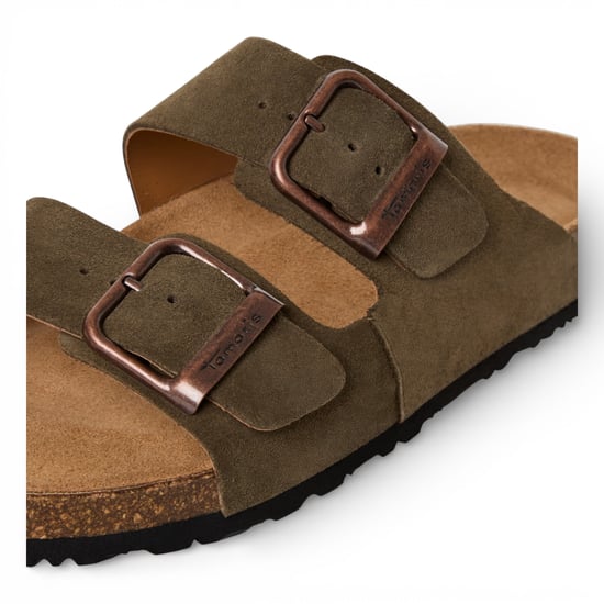 Tamaris herenslippers van olijfgroen leer met instapzool en voetbed. - Image 6