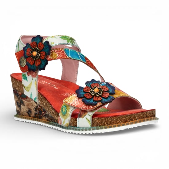 Laura Vita Bonito 32 damessandalen met sleehak van oranje leer en bloemenprint - Image 3