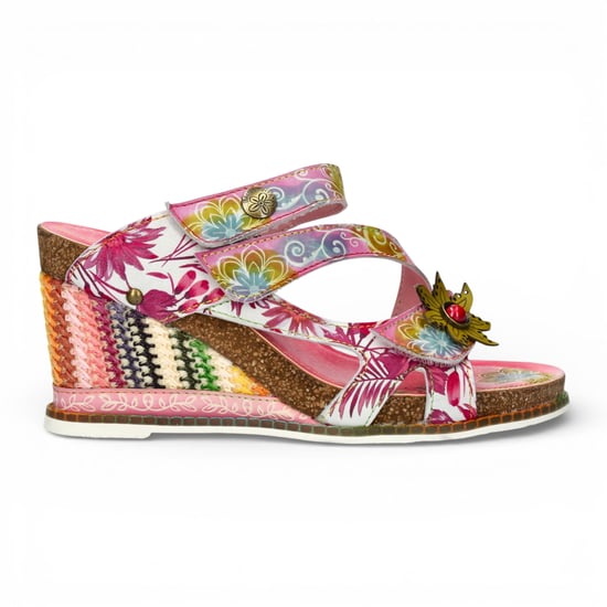 Laura Vita Women's Balade 32 Rose Pink Floral Leather Wedge Espadrille Sandalen - Image 1