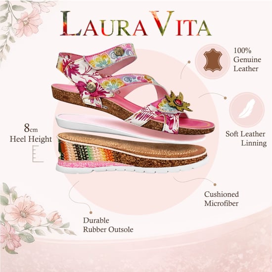Laura Vita Women's Balade 32 Rose Pink Floral Leather Wedge Espadrille Sandalen - Image 2