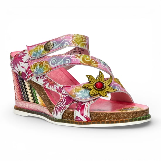 Laura Vita Women's Balade 32 Rose Pink Floral Leather Wedge Espadrille Sandalen - Image 3