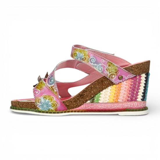 Laura Vita Women's Balade 32 Rose Pink Floral Leather Wedge Espadrille Sandalen - Image 5